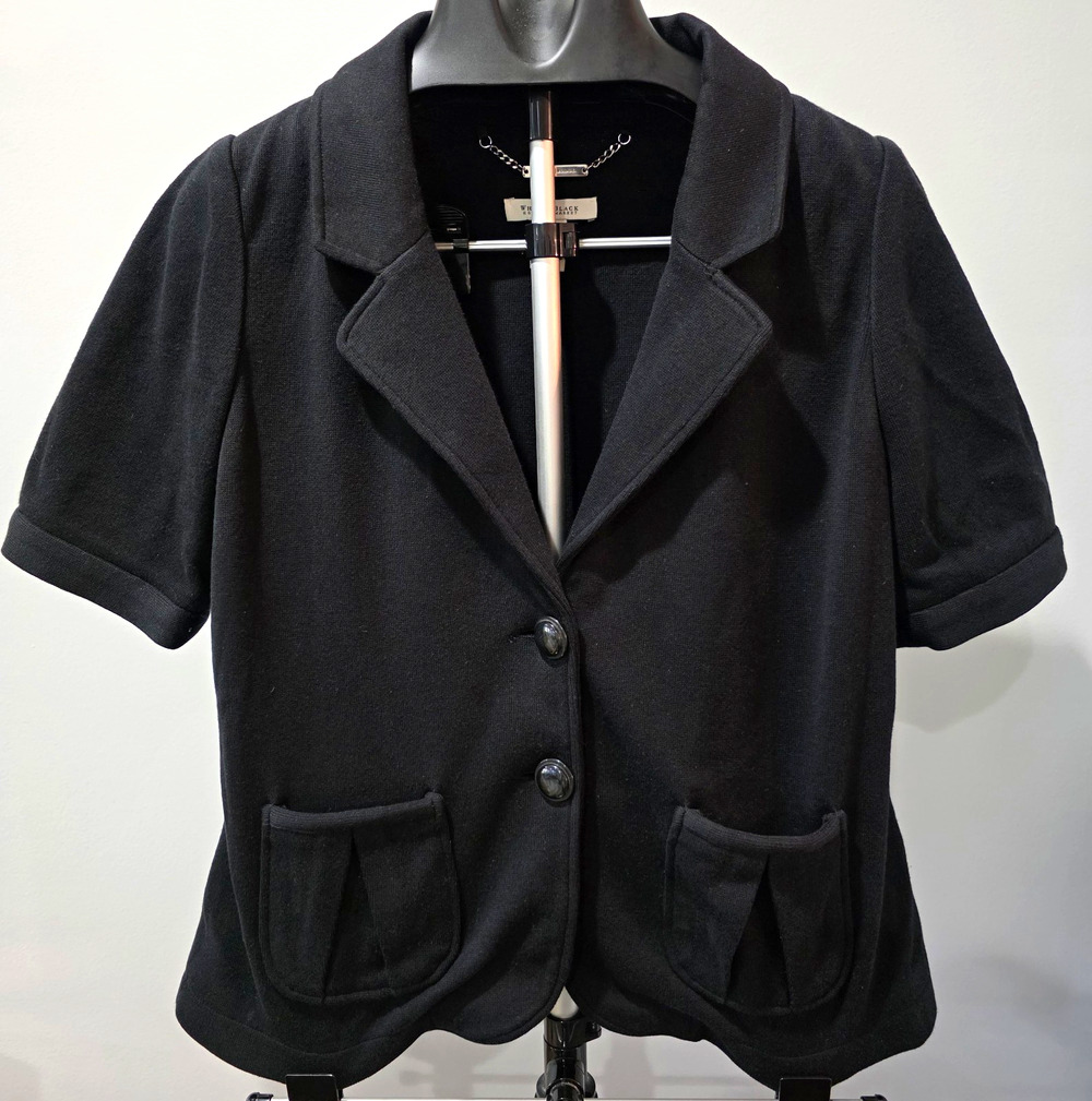White House Black Market Women’s Large Black Short Sleeve Blazer Jacket Pockets